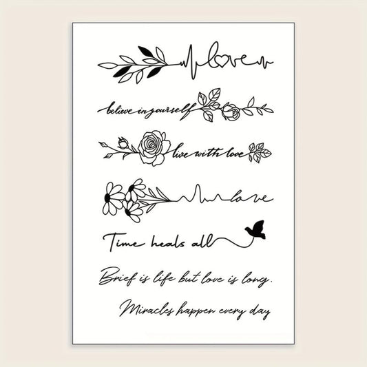 Temporary Tattoo Line Words Floral Striped Pattern Body Art Stickers