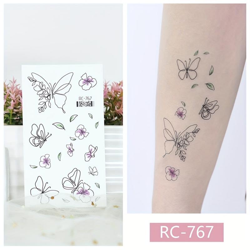 9 Pcs Realistic Butterfly Flower Tattoo Stickers For Women