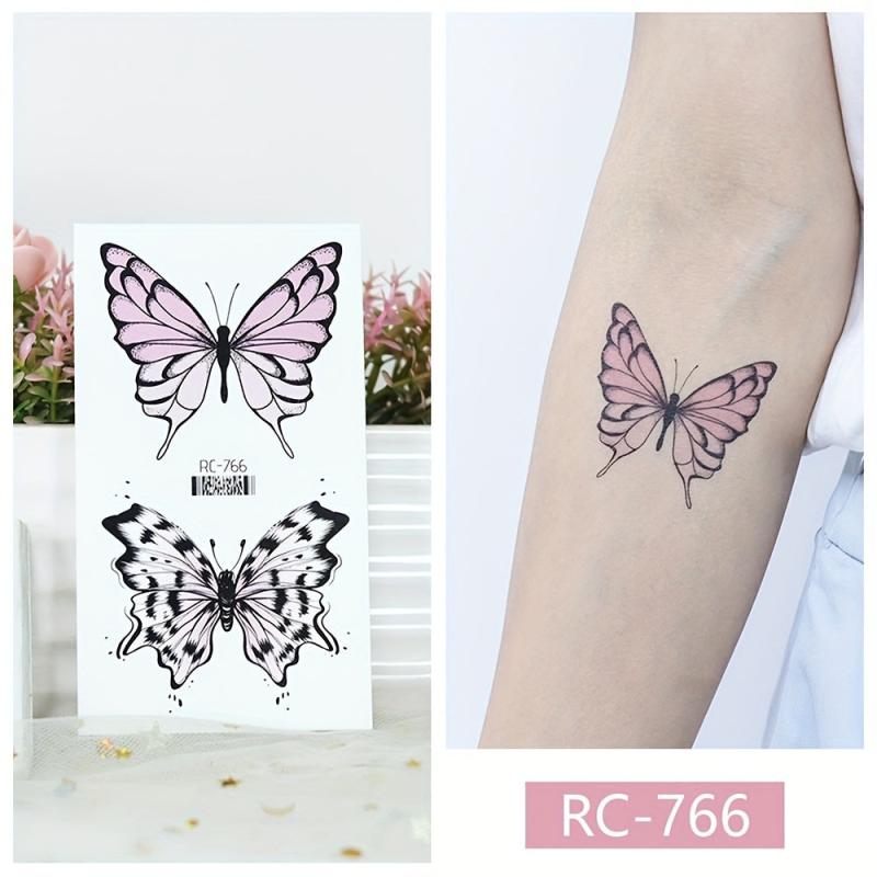 9 Pcs Realistic Butterfly Flower Tattoo Stickers For Women