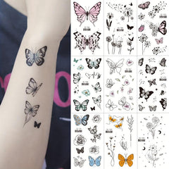 9 Pcs Realistic Butterfly Flower Tattoo Stickers For Women
