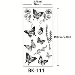 4 Piece Butterfly Flower Sketch Tattoo Stickers