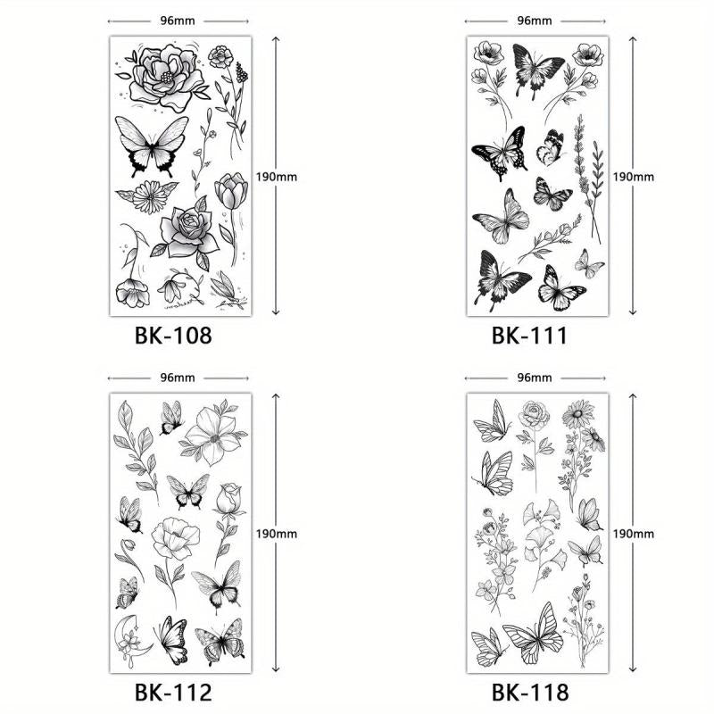 4 Piece Butterfly Flower Sketch Tattoo Stickers