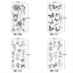 4 Piece Butterfly Flower Sketch Tattoo Stickers