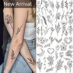4 Piece Butterfly Flower Sketch Tattoo Stickers