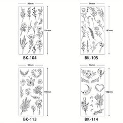 4 Piece Butterfly Flower Sketch Tattoo Stickers
