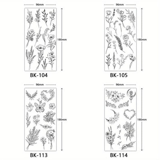 4 Piece Butterfly Flower Sketch Tattoo Stickers
