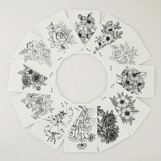 12 pcs Waterproof Flower Temporary Tattoo for Women