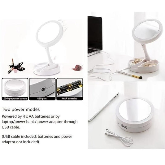 LED Folding Makeup Mirror 10X 1X Magnification Double Sided Mirror 16 0 Cm