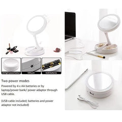 LED Folding Makeup Mirror 10X 1X Magnification Double Sided Mirror 16 0 Cm
