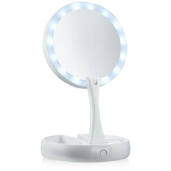 LED Folding Makeup Mirror 10X 1X Magnification Double Sided Mirror 16 0 Cm