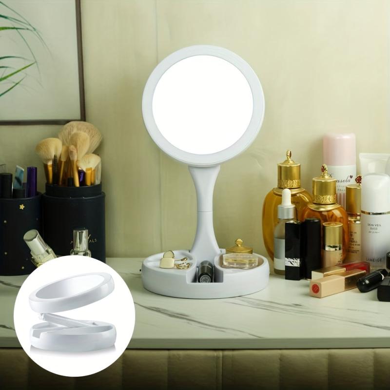 LED Folding Makeup Mirror 10X 1X Magnification Double Sided Mirror 16 0 Cm