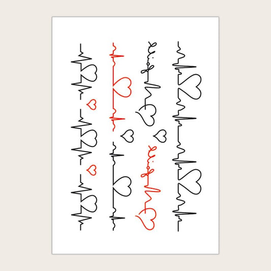 Waterproof Heartbeat ECG Pattern Finger & Wrist Tattoos