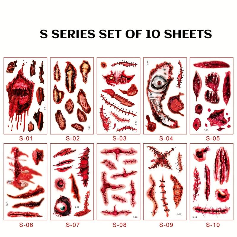 Realistic Wrist Suture Wound Horror Temporary Tattoo Sticker