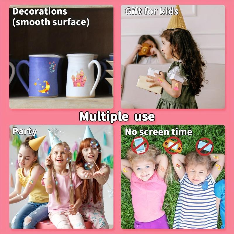 10 Sheets Glitter Princess Temporary Tattoos For Girls Party Supplies