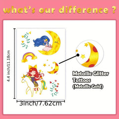 10 Sheets Glitter Princess Temporary Tattoos For Girls Party Supplies