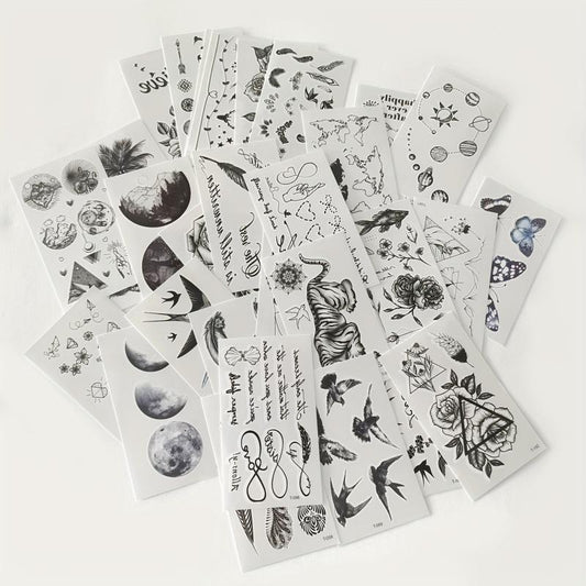 30 Sheets Temporary Tattoos for Women Roses Butterflies Wolf Body Art Stickers