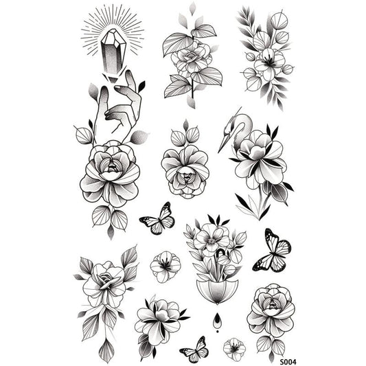 Waterproof Floral Gem Butterflies Crane Temporary Tattoo