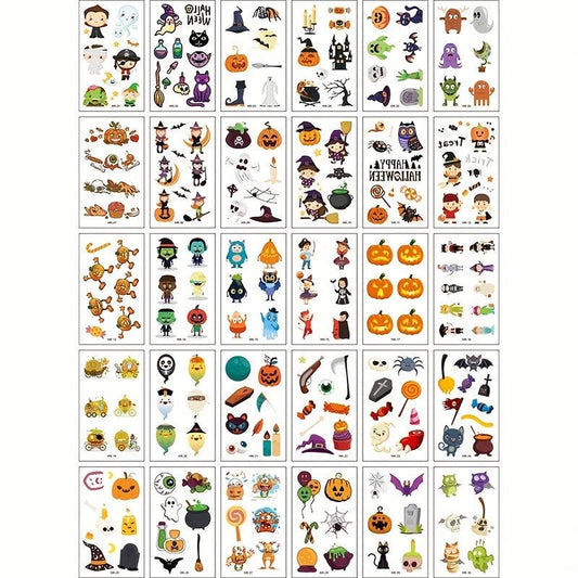 30 Sheets Halloween Cartoon Tattoo Stickers Funny Pumpkin Temporary Tattoo Stick