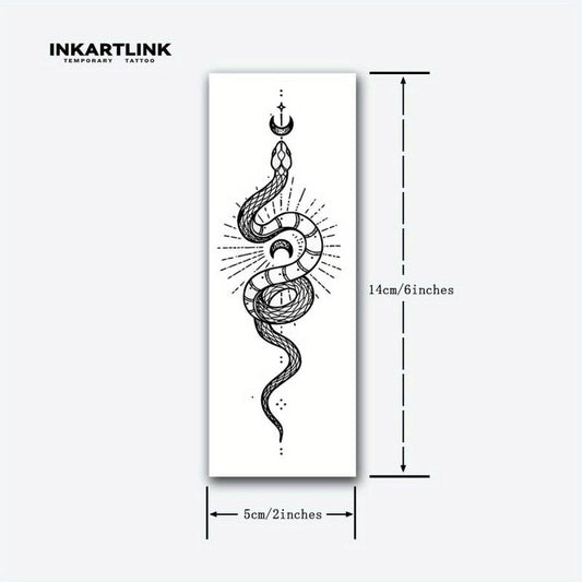 Moon And Snake Temporary Tattoo Sticker - Lasts 1-2 Weeks