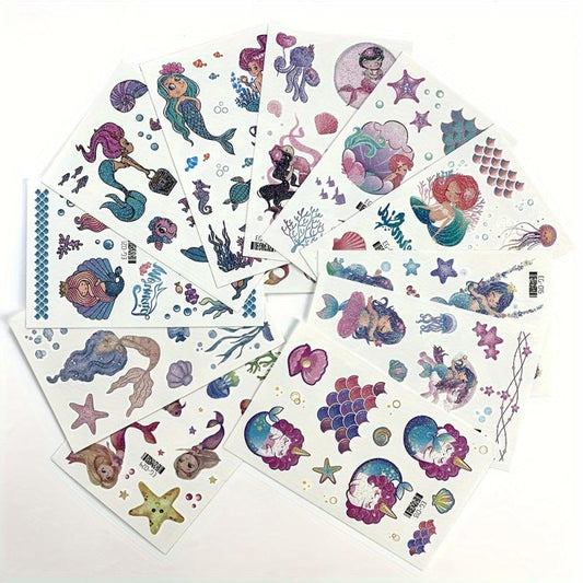 12pcs Glitter Mermaid Tattoo Stickers Waterproof Body Decorative Stickers