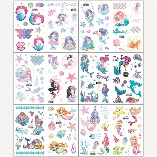 12pcs Glitter Mermaid Tattoo Stickers Waterproof Body Decorative Stickers