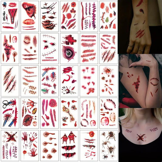 30 Pcs Halloween Horror Scar Prank Tattoo Stickers