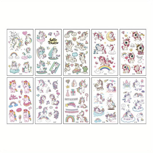 Cartoon Unicorn Temporary Tattoo Stickers Mermaid Party