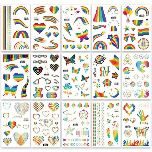 Glitter Rainbow Temporary Tattoos 150PCS - Pride Party Favors