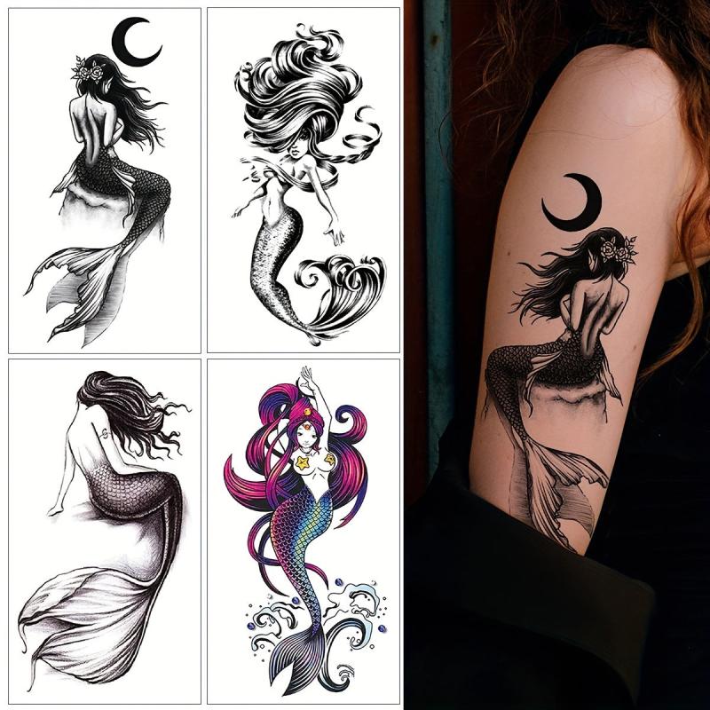 4Pcs Mermaid Tattoo Sticker Waterproof Body Art MakeupTemporary Tattoo Stick