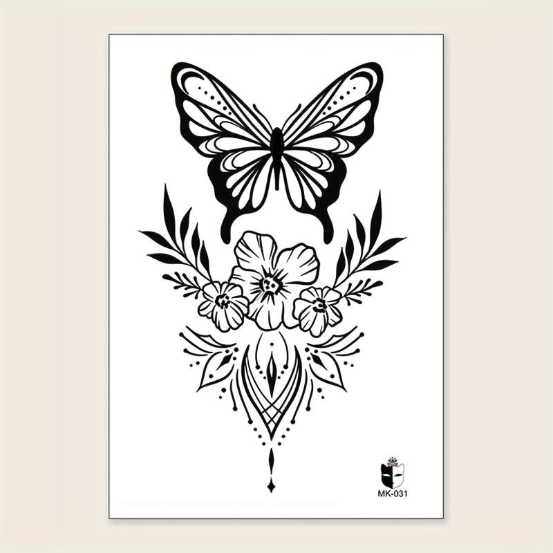Butterfly Flower Pattern Large Temporary Tattoo Sticker Halloween Makeup
