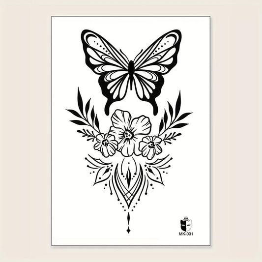 Butterfly Flower Pattern Large Temporary Tattoo Sticker Halloween Makeup