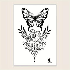 Butterfly Flower Pattern Large Temporary Tattoo Sticker Halloween Makeup