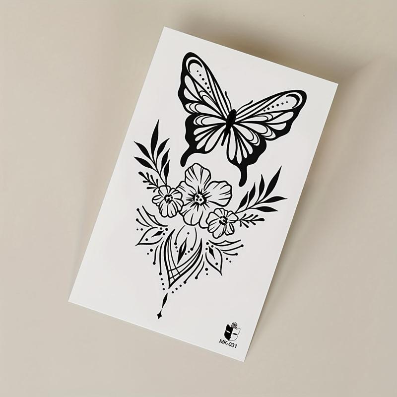 Butterfly Flower Pattern Large Temporary Tattoo Sticker Halloween Makeup