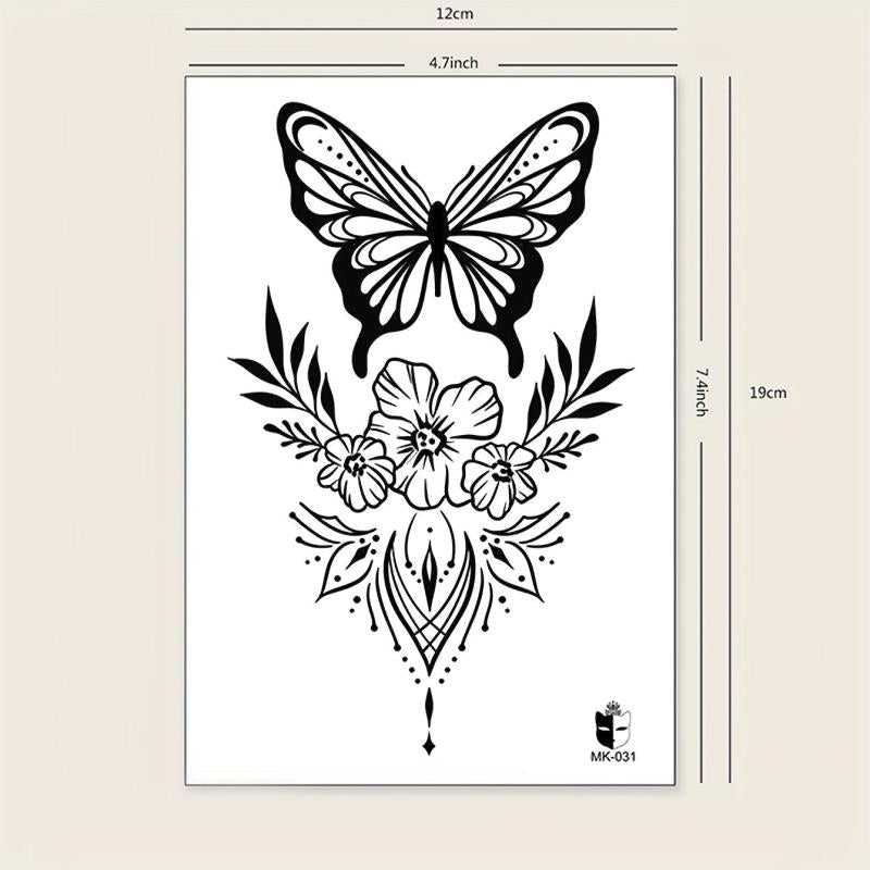Butterfly Flower Pattern Large Temporary Tattoo Sticker Halloween Makeup