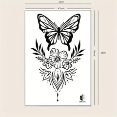 Butterfly Flower Pattern Large Temporary Tattoo Sticker Halloween Makeup