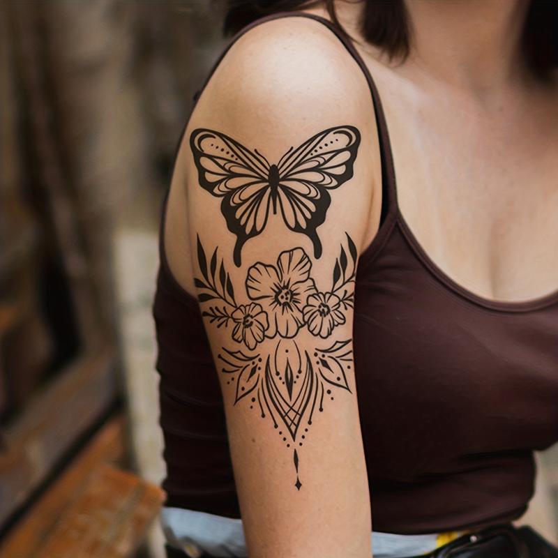 Butterfly Flower Pattern Large Temporary Tattoo Sticker Halloween Makeup