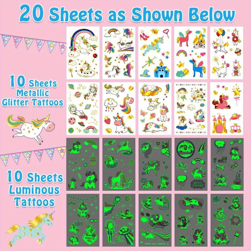 Unicorn Temporary Tattoos - 20 Sheets, 160 Styles