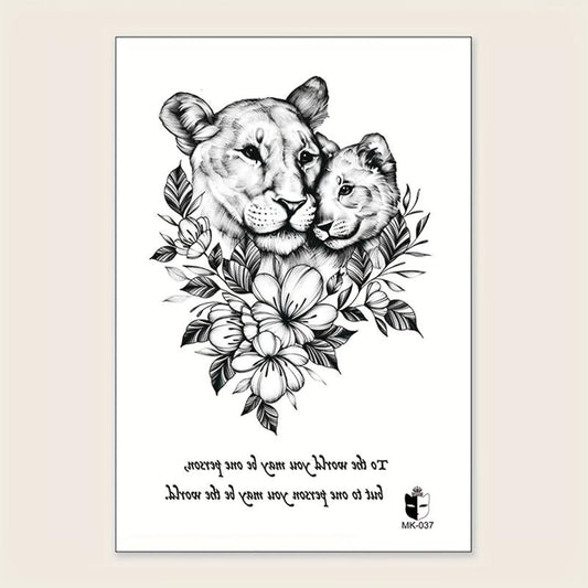 Flower Lion Temporary Tattoo Sticker Large Floral Arm Chest Body Art