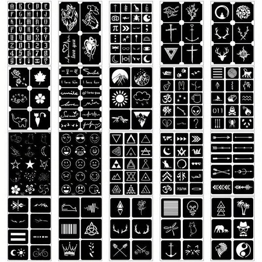20 Sheets Tattoo Stencil Kit Reusable Airbrush Temporary Tattoos Stencils