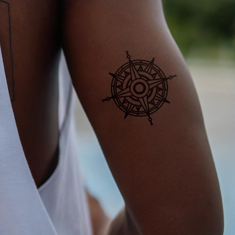 Compass Temporary Tattoo Stickers Herbal Juice Tattoo Waterproof 2 Weeks