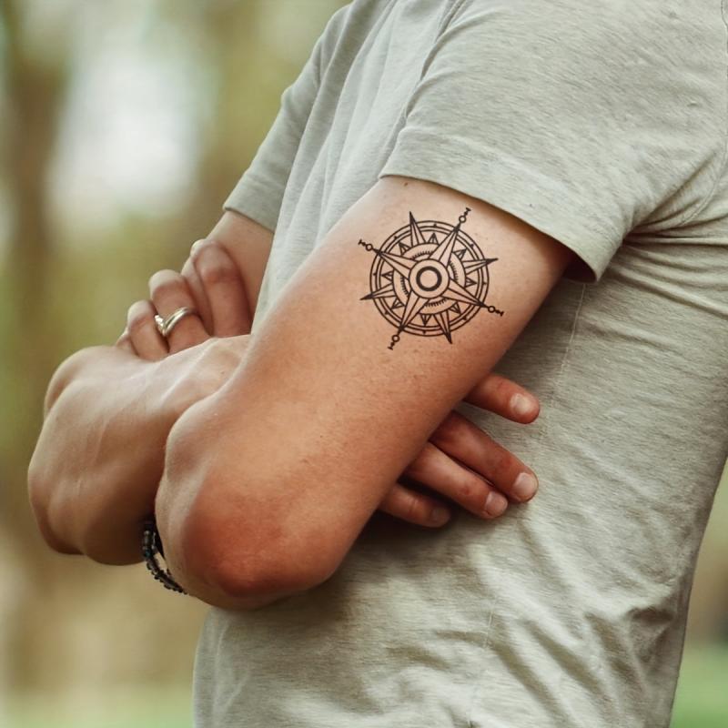 Compass Temporary Tattoo Stickers Herbal Juice Tattoo Waterproof 2 Weeks