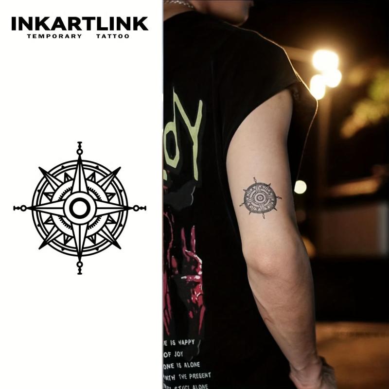 Compass Temporary Tattoo Stickers Herbal Juice Tattoo Waterproof 2 Weeks