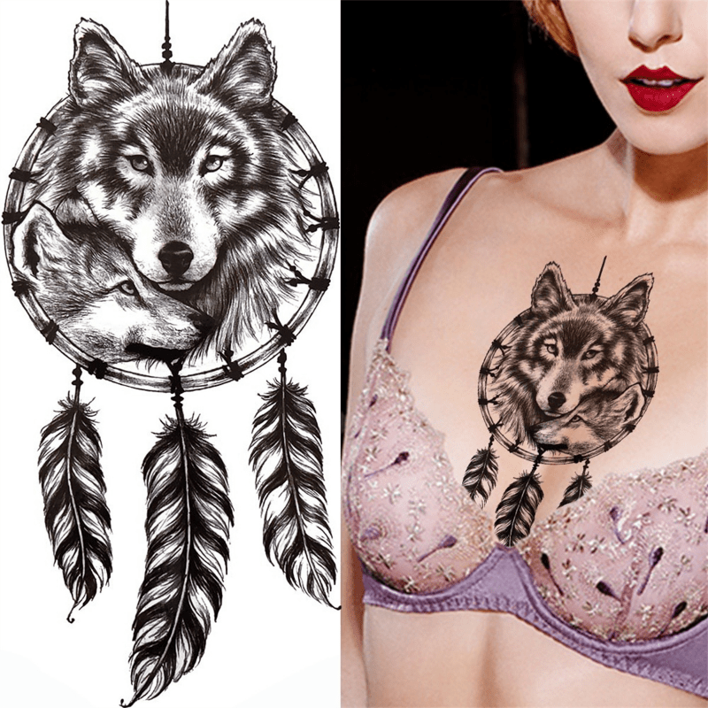 Long Lasting Waterproof Wolf Tattoo Sticker for Adults - Temporary Body Art