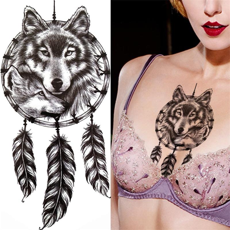 Long Lasting Waterproof Wolf Tattoo Sticker for Adults - Temporary Body Art