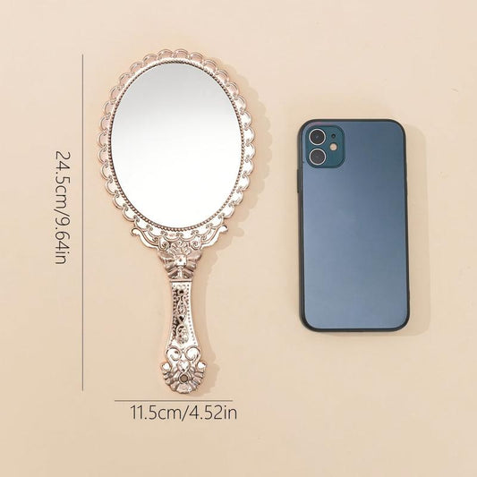 Vintage Handheld Mirror Embossed Flower Vanity Mirrors For Girls Women