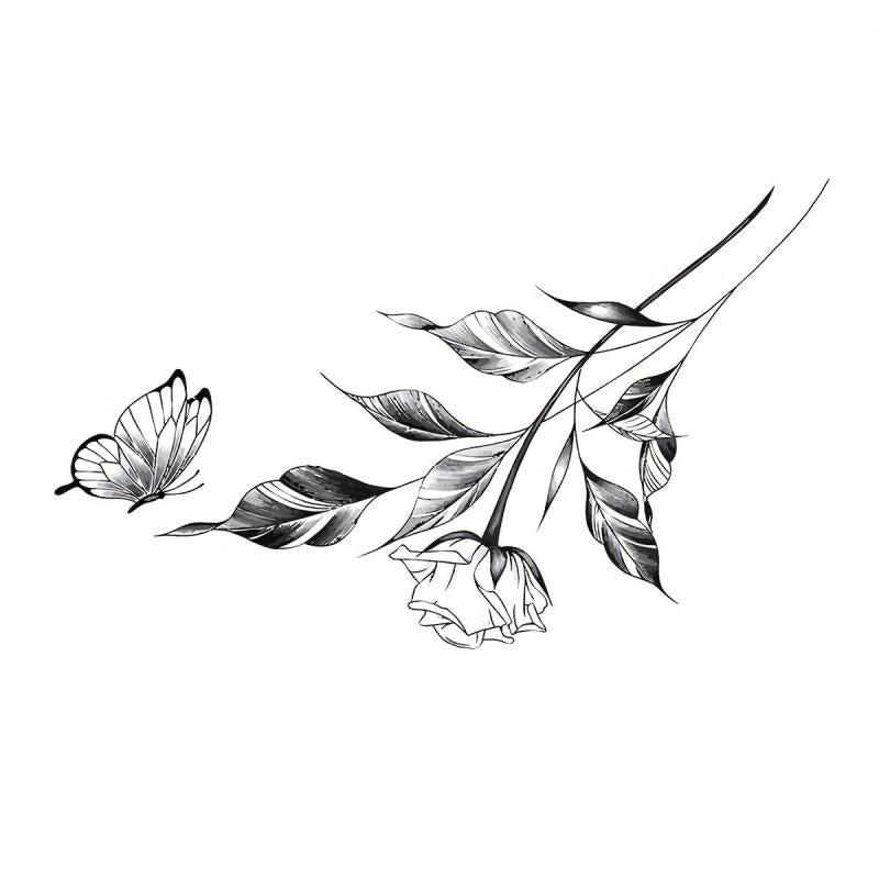 Rose Butterfly Temporary Tattoo Sticker Lasts 1 2 Weeks