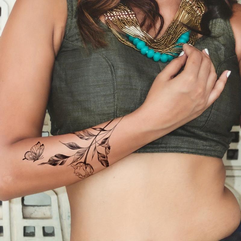 Rose Butterfly Temporary Tattoo Sticker Lasts 1 2 Weeks