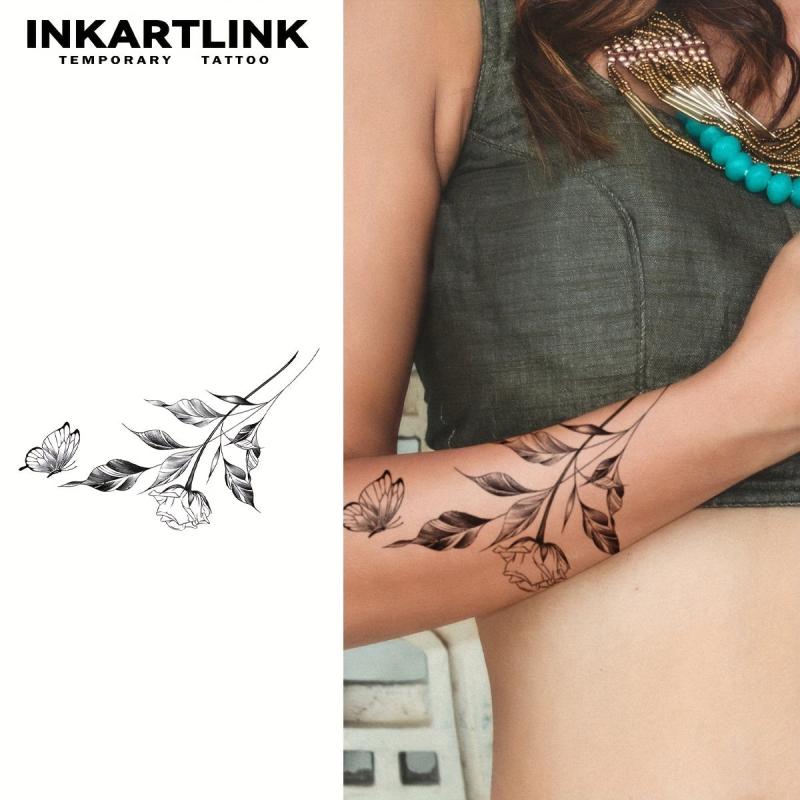 Rose Butterfly Temporary Tattoo Sticker Lasts 1 2 Weeks