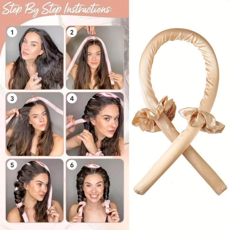 Heatless Curling Rod Headband with Hair Ties DIY Lazy Ribbon Hair Curler Tool