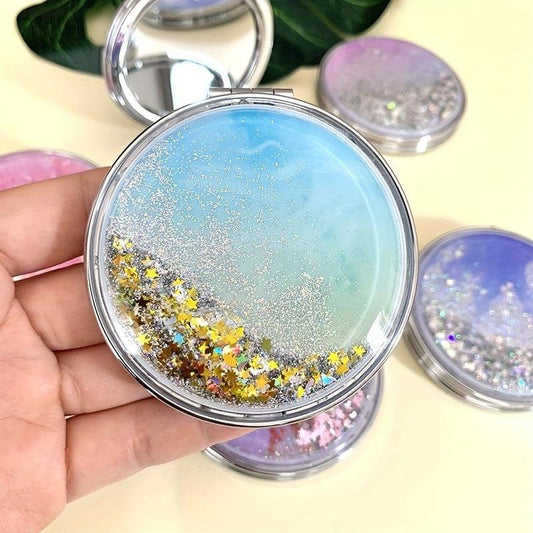 Quicksand Small Mirror Cartoon Double sided Portable Carry on Makeup Mirror